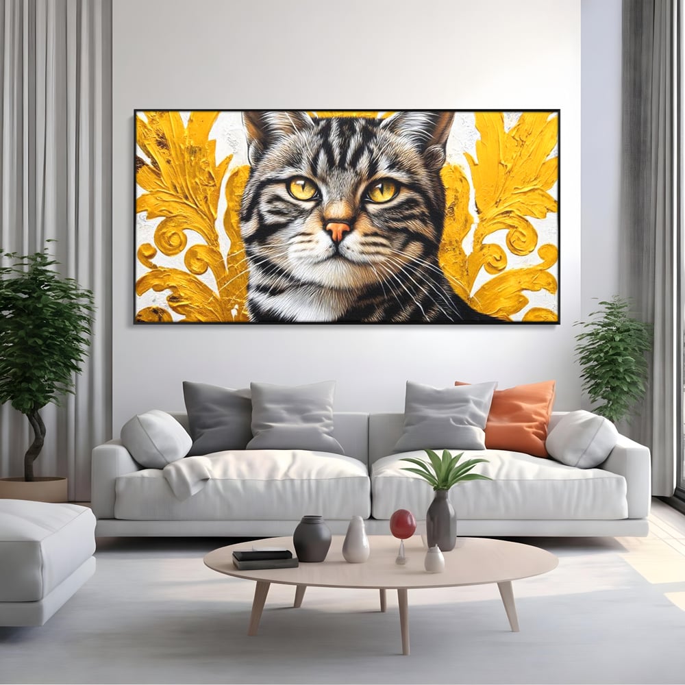 Leinwand Wandkunst Leinwand Wandkunst Premium, LuxCanva® M1535, Edel in Streifen, Katze, Tier, Katze, Elegant, Aristokrat, Schnurrbart, Schnurrbart, Ornamental, Schlafzimmer, Büro, Wohnzimmer, Kinderzimmer