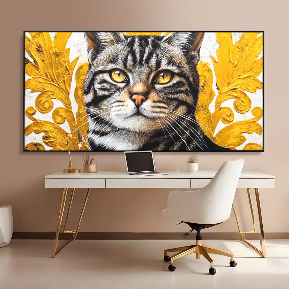 Leinwand Wandkunst Leinwand Wandkunst Premium, LuxCanva® M1535, Edel in Streifen, Katze, Tier, Katze, Elegant, Aristokrat, Schnurrbart, Schnurrbart, Ornamental, Schlafzimmer, Büro, Wohnzimmer, Kinderzimmer