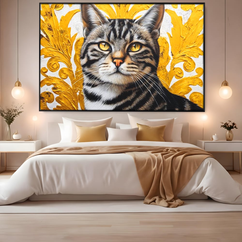 Leinwand Wandkunst Leinwand Wandkunst Premium, LuxCanva® M1535, Edel in Streifen, Katze, Tier, Katze, Elegant, Aristokrat, Schnurrbart, Schnurrbart, Ornamental, Schlafzimmer, Büro, Wohnzimmer, Kinderzimmer