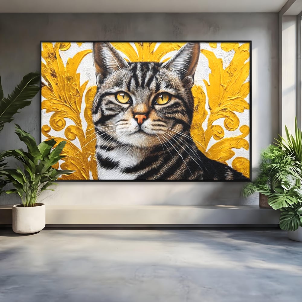 Leinwand Wandkunst Leinwand Wandkunst Premium, LuxCanva® M1535, Edel in Streifen, Katze, Tier, Katze, Elegant, Aristokrat, Schnurrbart, Schnurrbart, Ornamental, Schlafzimmer, Büro, Wohnzimmer, Kinderzimmer