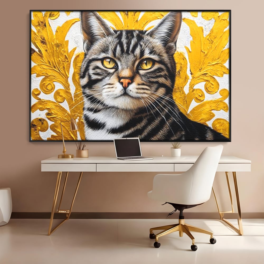 Leinwand Wandkunst Leinwand Wandkunst Premium, LuxCanva® M1535, Edel in Streifen, Katze, Tier, Katze, Elegant, Aristokrat, Schnurrbart, Schnurrbart, Ornamental, Schlafzimmer, Büro, Wohnzimmer, Kinderzimmer