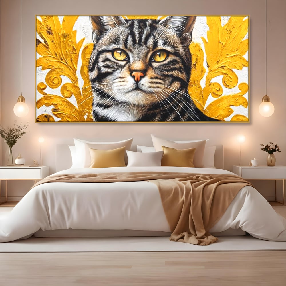 Leinwand Wandkunst Leinwand Wandkunst Premium, LuxCanva® M1535, Edel in Streifen, Katze, Tier, Katze, Elegant, Aristokrat, Schnurrbart, Schnurrbart, Ornamental, Schlafzimmer, Büro, Wohnzimmer, Kinderzimmer