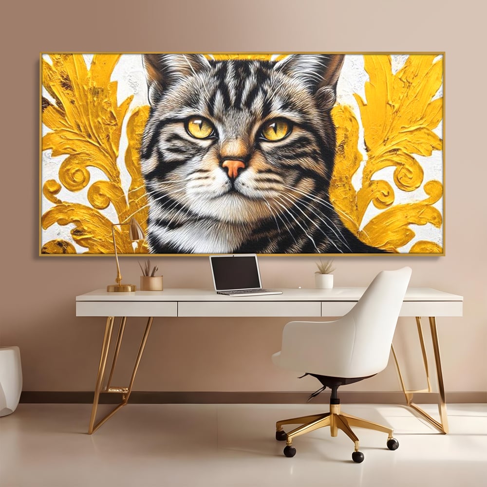 Leinwand Wandkunst Leinwand Wandkunst Premium, LuxCanva® M1535, Edel in Streifen, Katze, Tier, Katze, Elegant, Aristokrat, Schnurrbart, Schnurrbart, Ornamental, Schlafzimmer, Büro, Wohnzimmer, Kinderzimmer