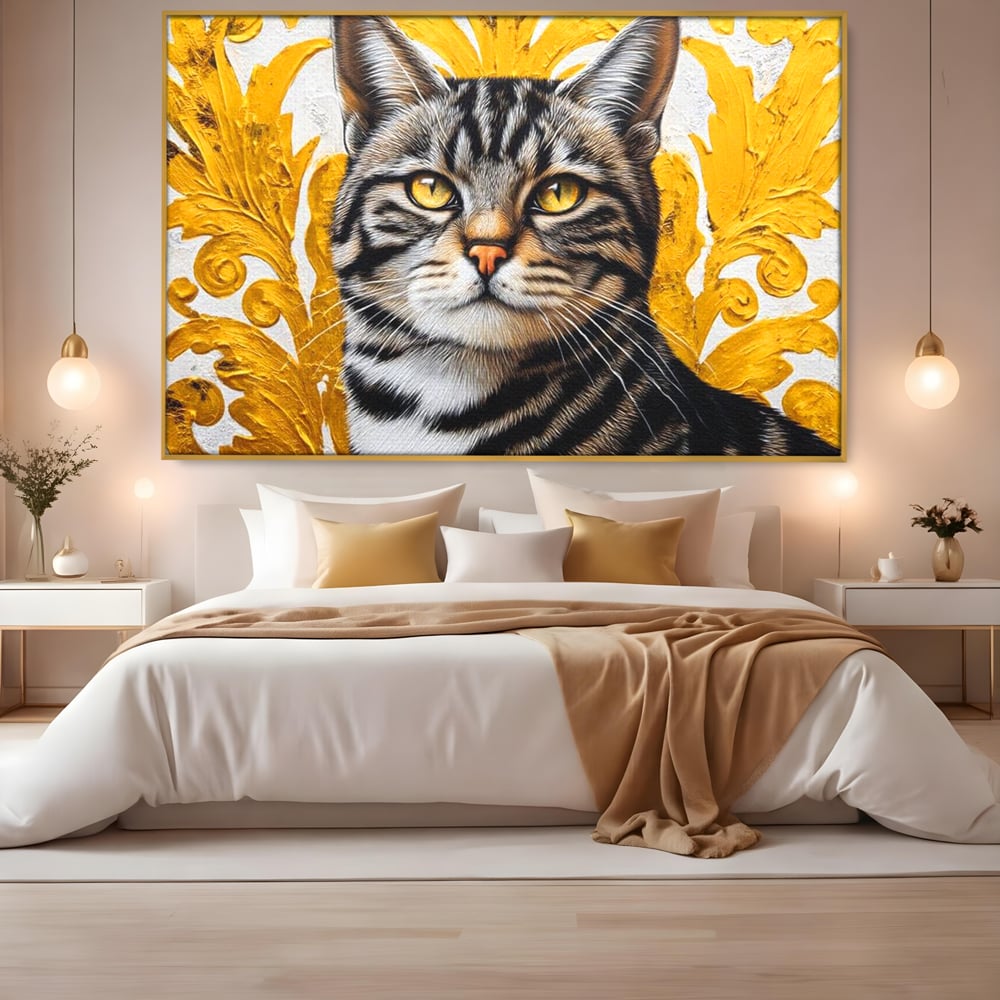 Leinwand Wandkunst Leinwand Wandkunst Premium, LuxCanva® M1535, Edel in Streifen, Katze, Tier, Katze, Elegant, Aristokrat, Schnurrbart, Schnurrbart, Ornamental, Schlafzimmer, Büro, Wohnzimmer, Kinderzimmer
