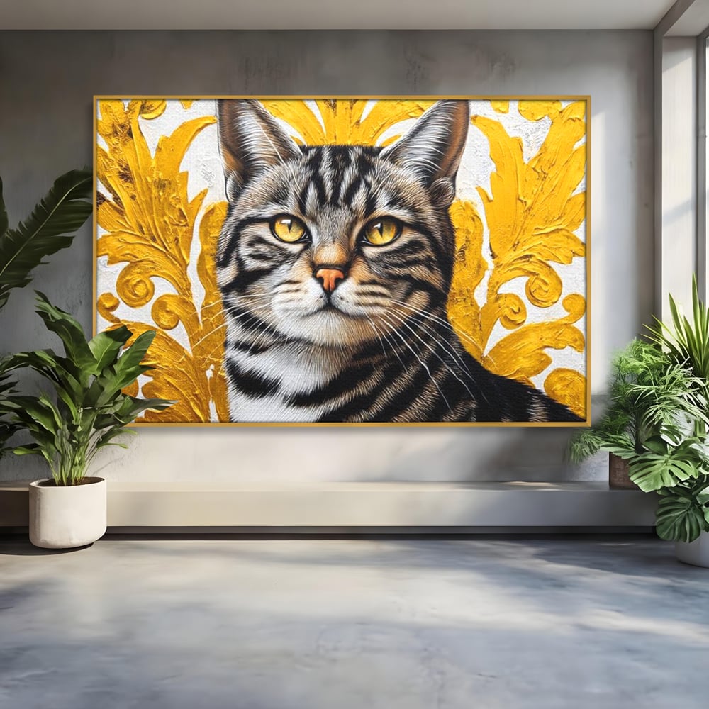 Leinwand Wandkunst Leinwand Wandkunst Premium, LuxCanva® M1535, Edel in Streifen, Katze, Tier, Katze, Elegant, Aristokrat, Schnurrbart, Schnurrbart, Ornamental, Schlafzimmer, Büro, Wohnzimmer, Kinderzimmer