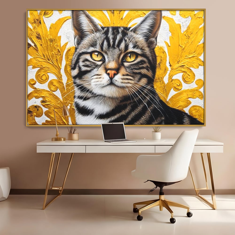 Leinwand Wandkunst Leinwand Wandkunst Premium, LuxCanva® M1535, Edel in Streifen, Katze, Tier, Katze, Elegant, Aristokrat, Schnurrbart, Schnurrbart, Ornamental, Schlafzimmer, Büro, Wohnzimmer, Kinderzimmer