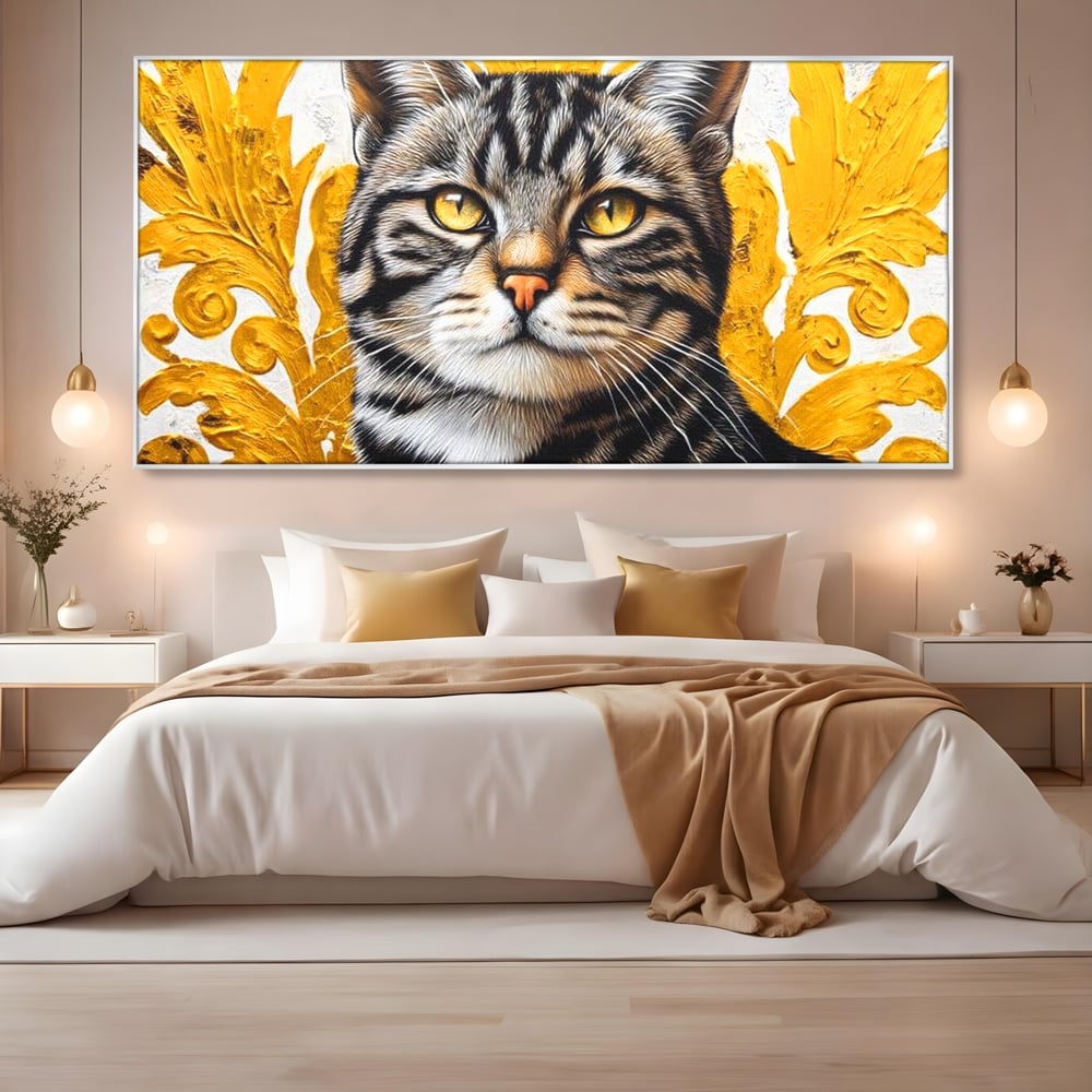 Leinwand Wandkunst Leinwand Wandkunst Premium, LuxCanva® M1535, Edel in Streifen, Katze, Tier, Katze, Elegant, Aristokrat, Schnurrbart, Schnurrbart, Ornamental, Schlafzimmer, Büro, Wohnzimmer, Kinderzimmer