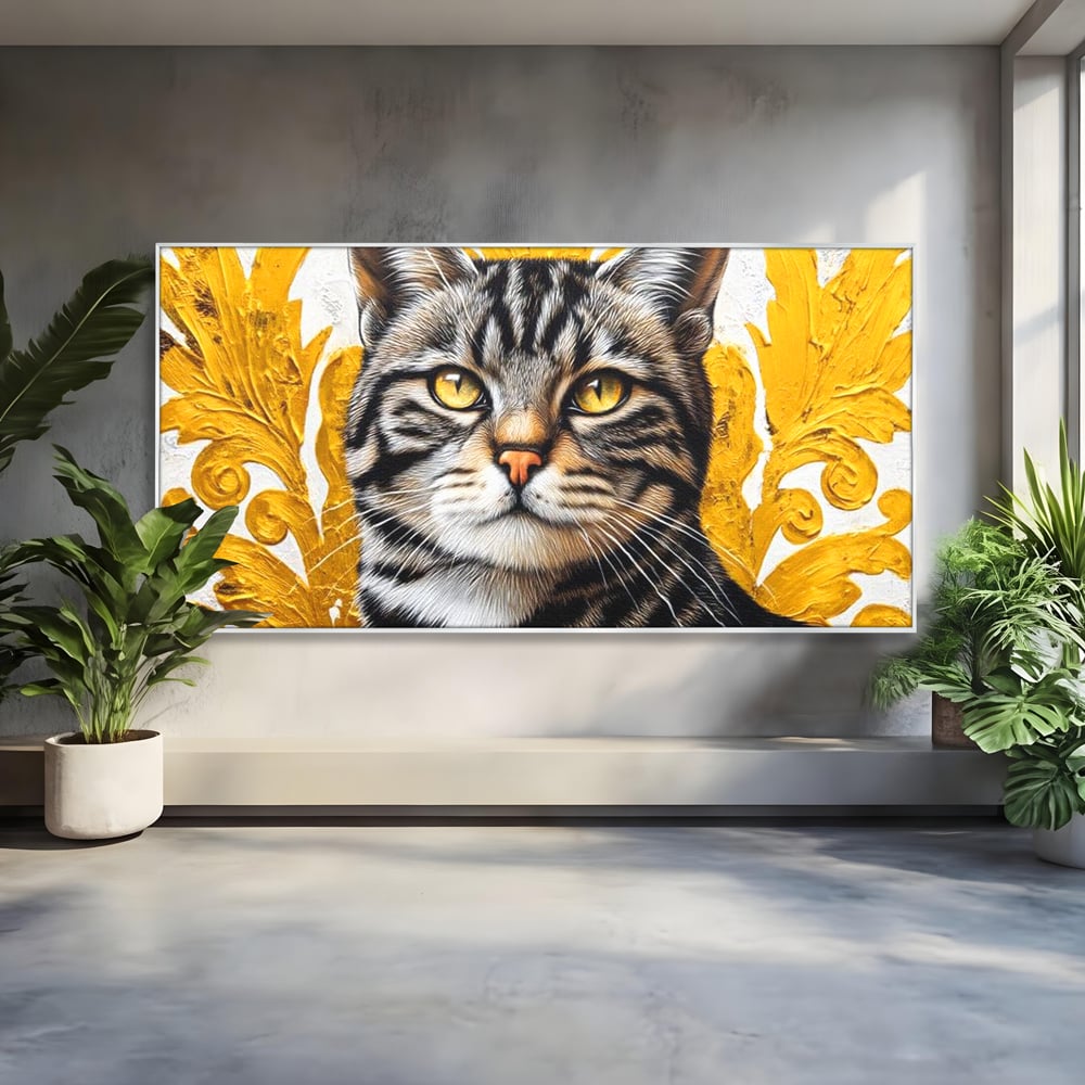 Leinwand Wandkunst Leinwand Wandkunst Premium, LuxCanva® M1535, Edel in Streifen, Katze, Tier, Katze, Elegant, Aristokrat, Schnurrbart, Schnurrbart, Ornamental, Schlafzimmer, Büro, Wohnzimmer, Kinderzimmer