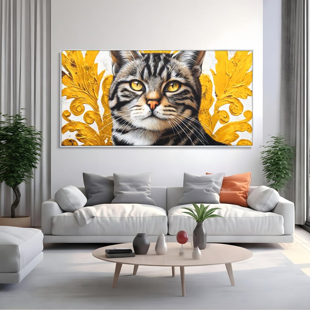 Leinwand Wandkunst Leinwand Wandkunst Premium, LuxCanva® M1535, Edel in Streifen, Katze, Tier, Katze, Elegant, Aristokrat, Schnurrbart, Schnurrbart, Ornamental, Schlafzimmer, Büro, Wohnzimmer, Kinderzimmer