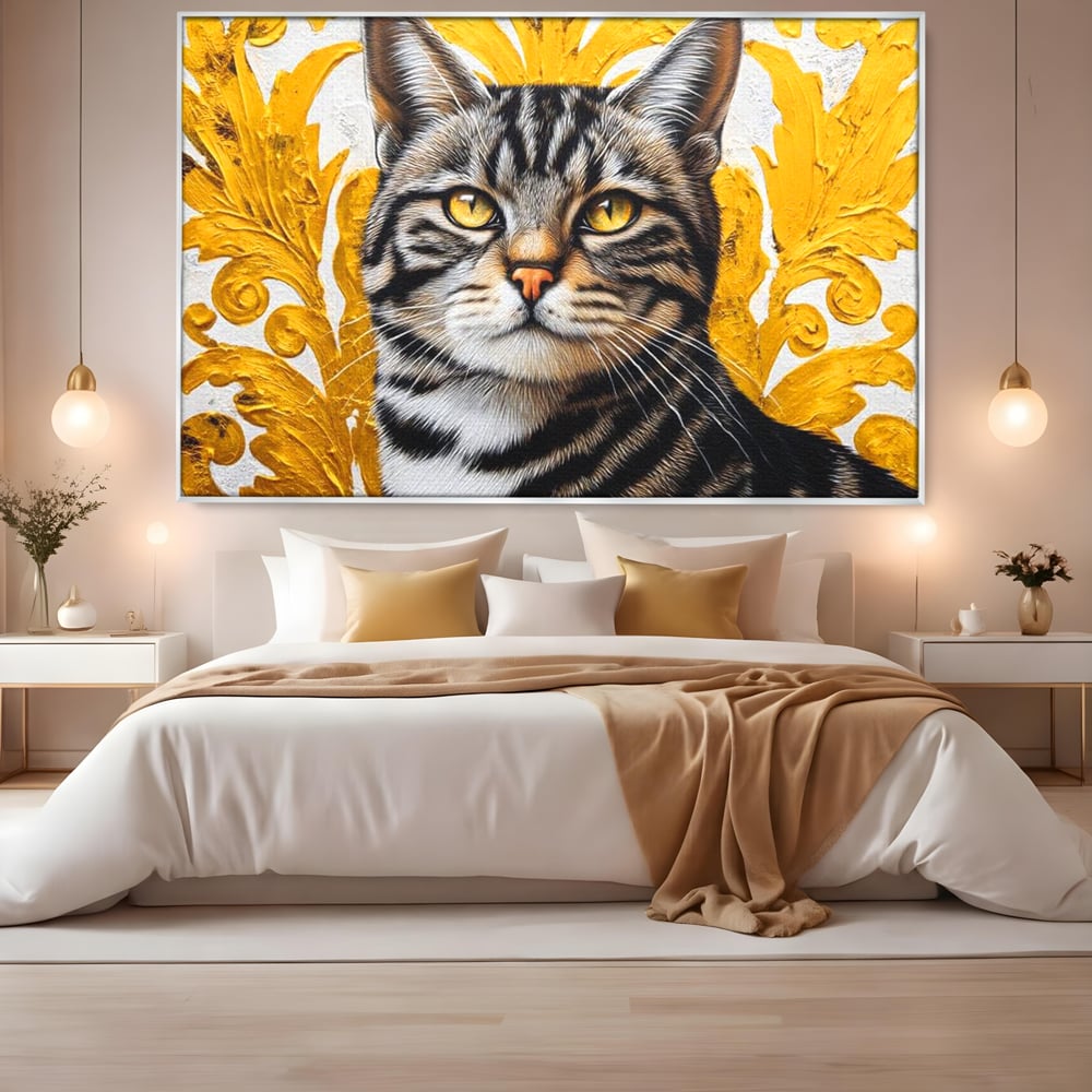 Leinwand Wandkunst Leinwand Wandkunst Premium, LuxCanva® M1535, Edel in Streifen, Katze, Tier, Katze, Elegant, Aristokrat, Schnurrbart, Schnurrbart, Ornamental, Schlafzimmer, Büro, Wohnzimmer, Kinderzimmer