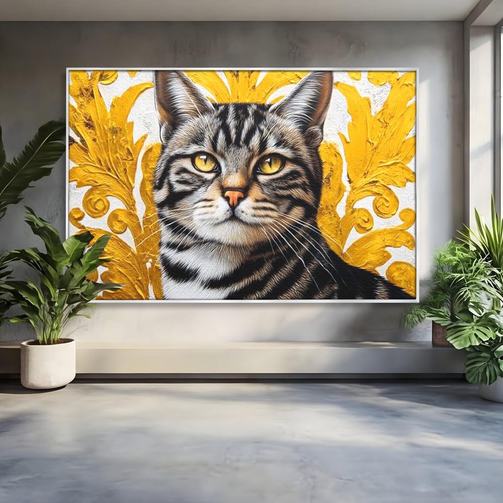 Leinwand Wandkunst Leinwand Wandkunst Premium, LuxCanva® M1535, Edel in Streifen, Katze, Tier, Katze, Elegant, Aristokrat, Schnurrbart, Schnurrbart, Ornamental, Schlafzimmer, Büro, Wohnzimmer, Kinderzimmer