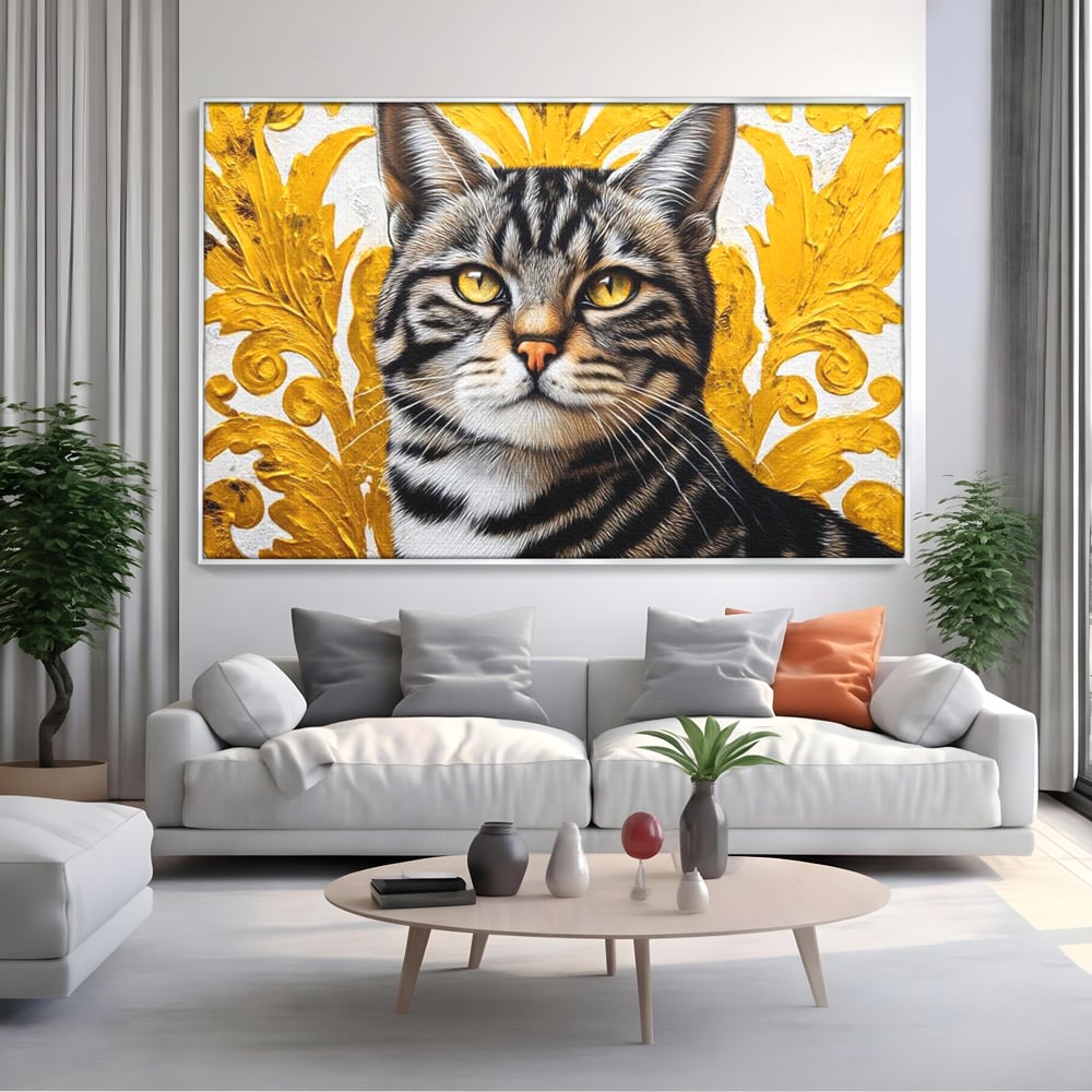 Leinwand Wandkunst Leinwand Wandkunst Premium, LuxCanva® M1535, Edel in Streifen, Katze, Tier, Katze, Elegant, Aristokrat, Schnurrbart, Schnurrbart, Ornamental, Schlafzimmer, Büro, Wohnzimmer, Kinderzimmer