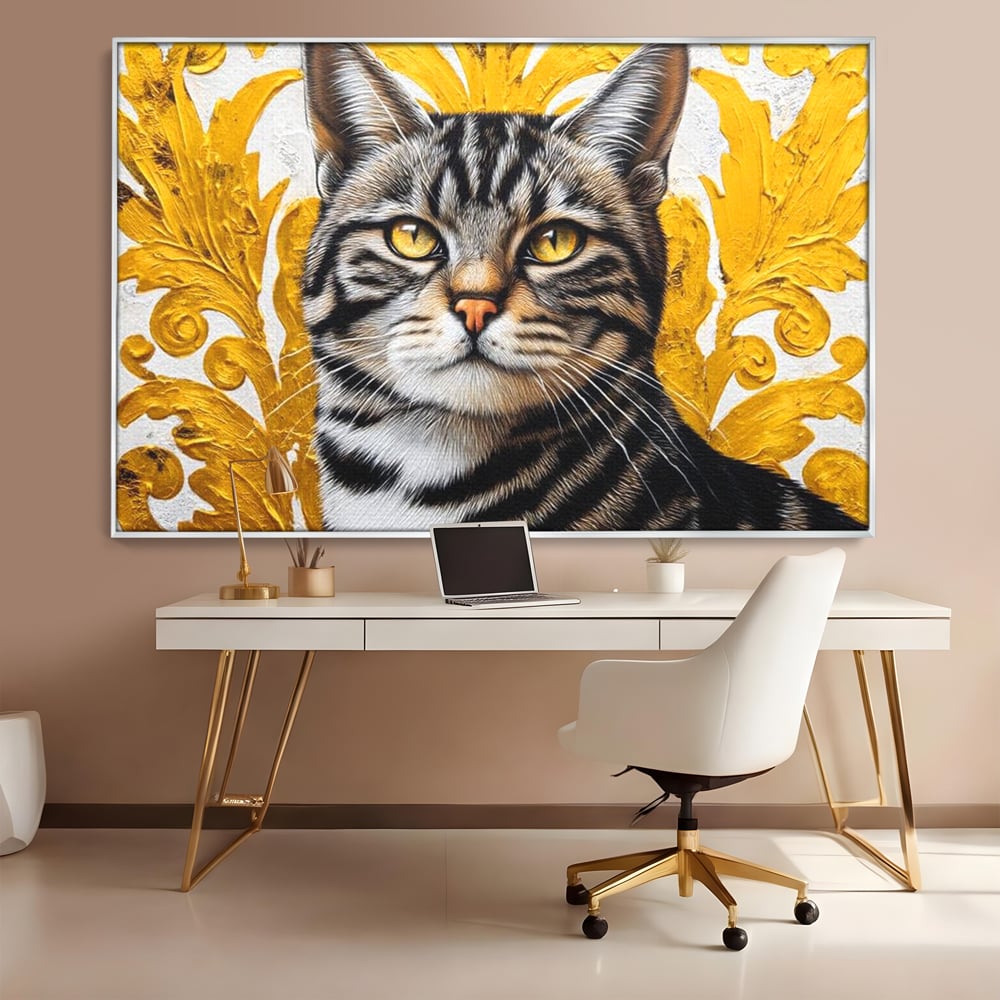 Leinwand Wandkunst Leinwand Wandkunst Premium, LuxCanva® M1535, Edel in Streifen, Katze, Tier, Katze, Elegant, Aristokrat, Schnurrbart, Schnurrbart, Ornamental, Schlafzimmer, Büro, Wohnzimmer, Kinderzimmer
