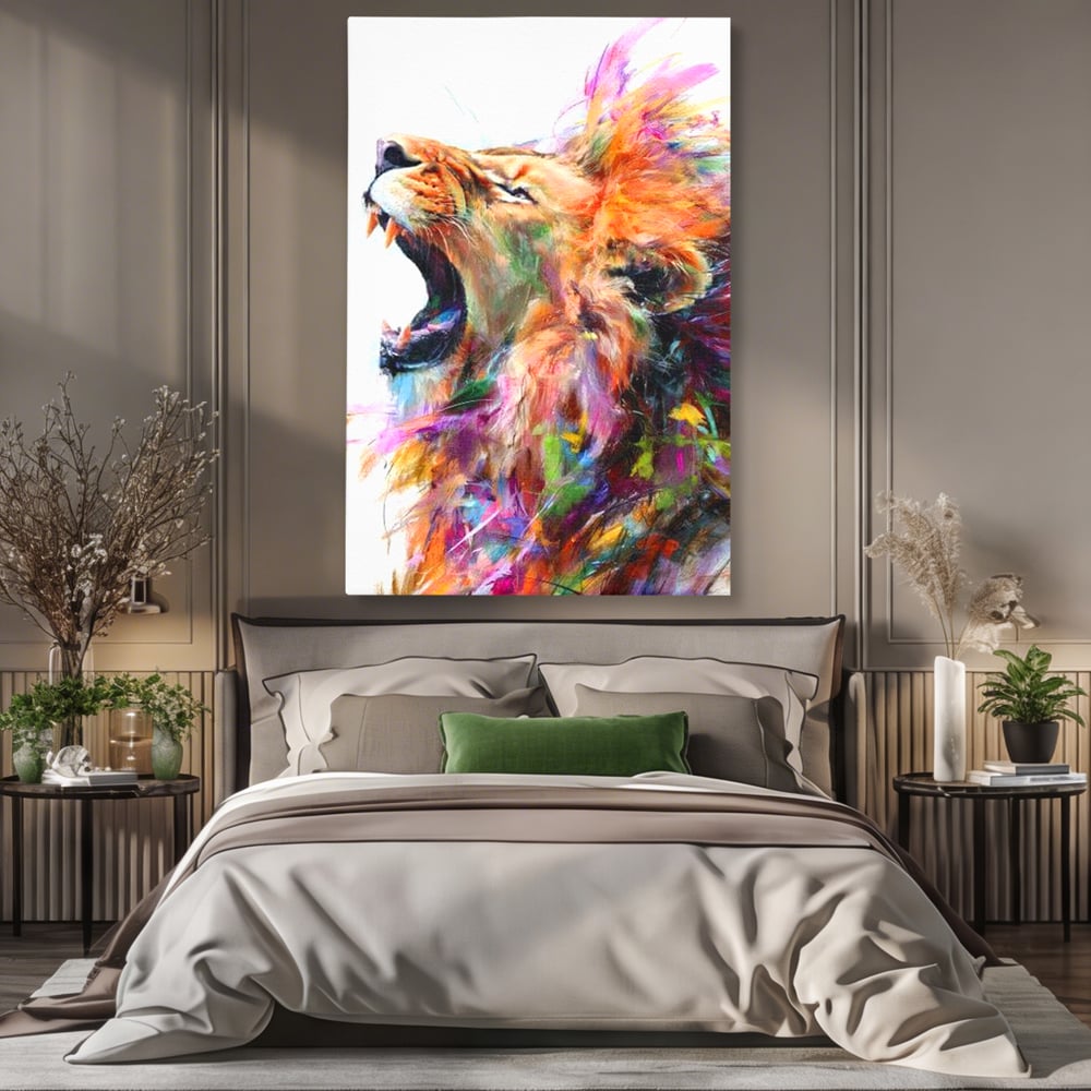 Tablou Canvas Premium, LuxCanva® M1536, Originea Curajului, Leu, Raget, Regele Junglei, Putere, Pictura, Animal, Multicolor, Dormitor, Birou, Living, Camera Copil