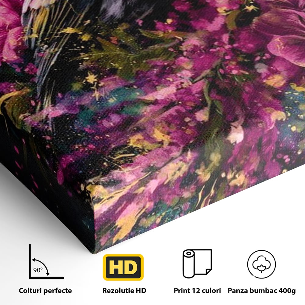 Tablou Canvas Premium, LuxCanva® M1537, Splendoarea Primaverii, Pasare, Flori, Gradina, Penaj Colorat, Natura, Paradis, Dormitor, Birou, Living, Camera Copil