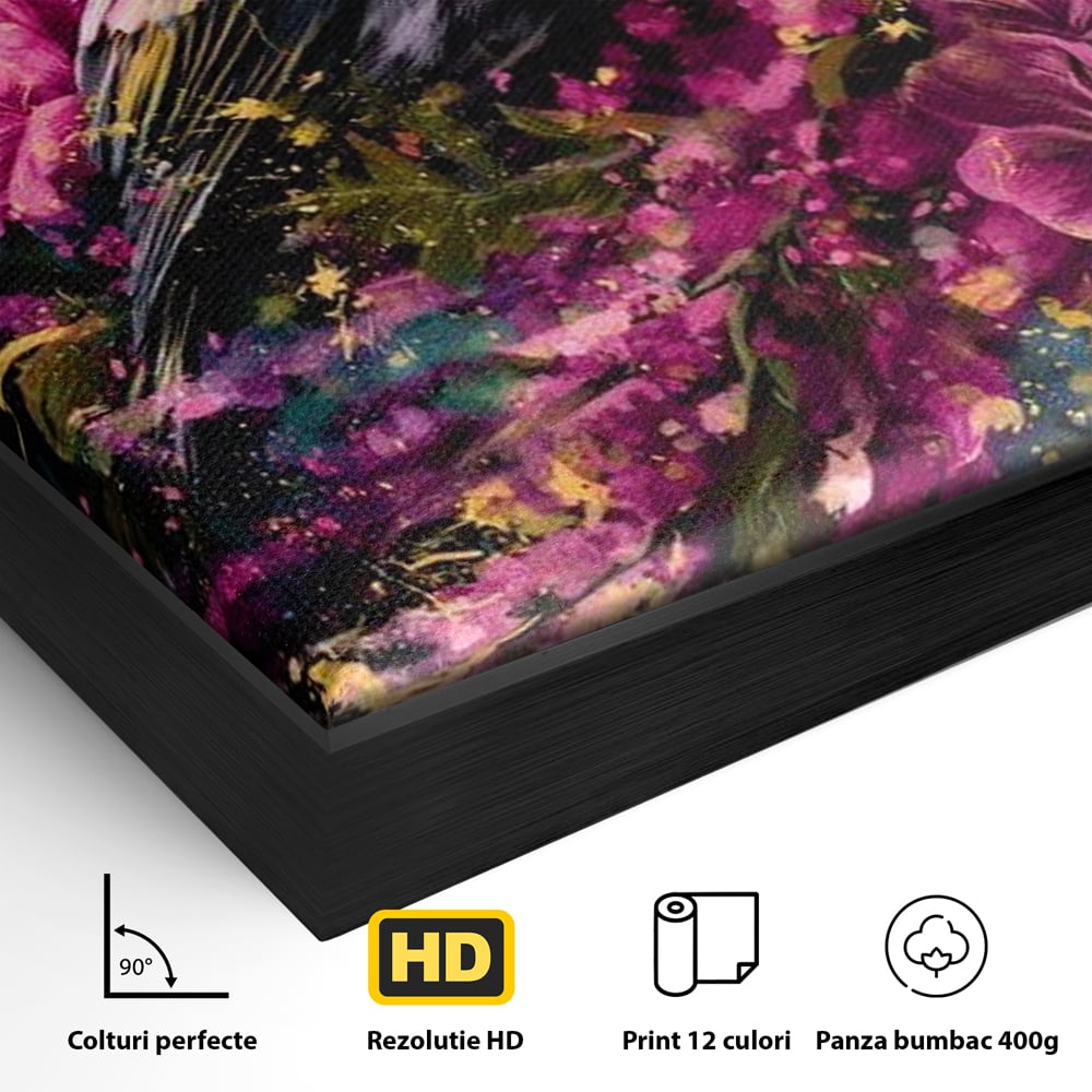 Tablou Canvas Premium, LuxCanva® M1537, Splendoarea Primaverii, Pasare, Flori, Gradina, Penaj Colorat, Natura, Paradis, Dormitor, Birou, Living, Camera Copil