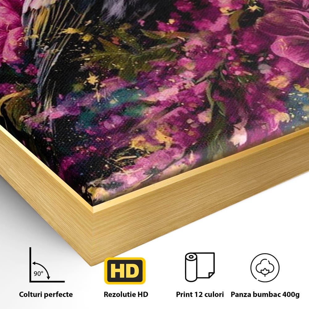 Tablou Canvas Premium, LuxCanva® M1537, Splendoarea Primaverii, Pasare, Flori, Gradina, Penaj Colorat, Natura, Paradis, Dormitor, Birou, Living, Camera Copil