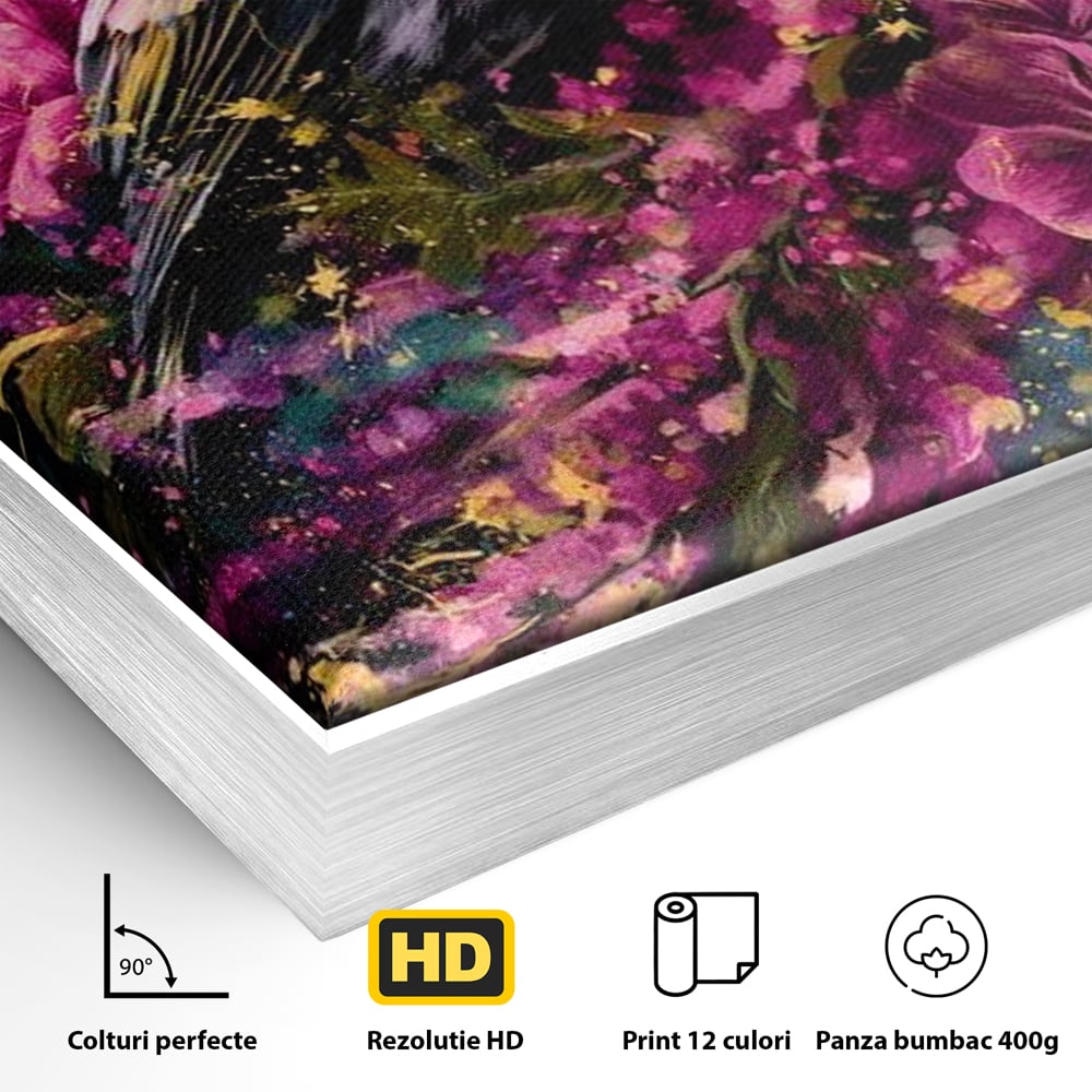 Tablou Canvas Premium, LuxCanva® M1537, Splendoarea Primaverii, Pasare, Flori, Gradina, Penaj Colorat, Natura, Paradis, Dormitor, Birou, Living, Camera Copil