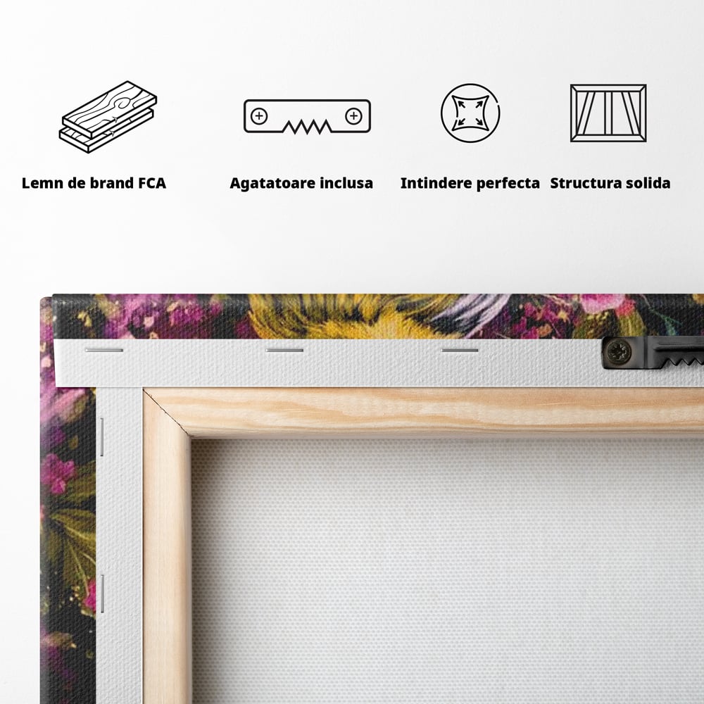 Tablou Canvas Premium, LuxCanva® M1537, Splendoarea Primaverii, Pasare, Flori, Gradina, Penaj Colorat, Natura, Paradis, Dormitor, Birou, Living, Camera Copil