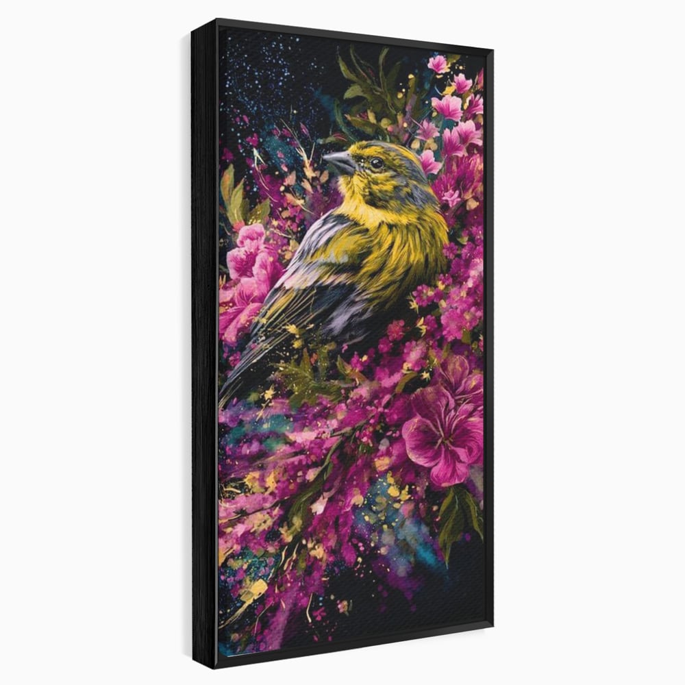 Tablou Canvas Premium, LuxCanva® M1537, Splendoarea Primaverii, Pasare, Flori, Gradina, Penaj Colorat, Natura, Paradis, Dormitor, Birou, Living, Camera Copil