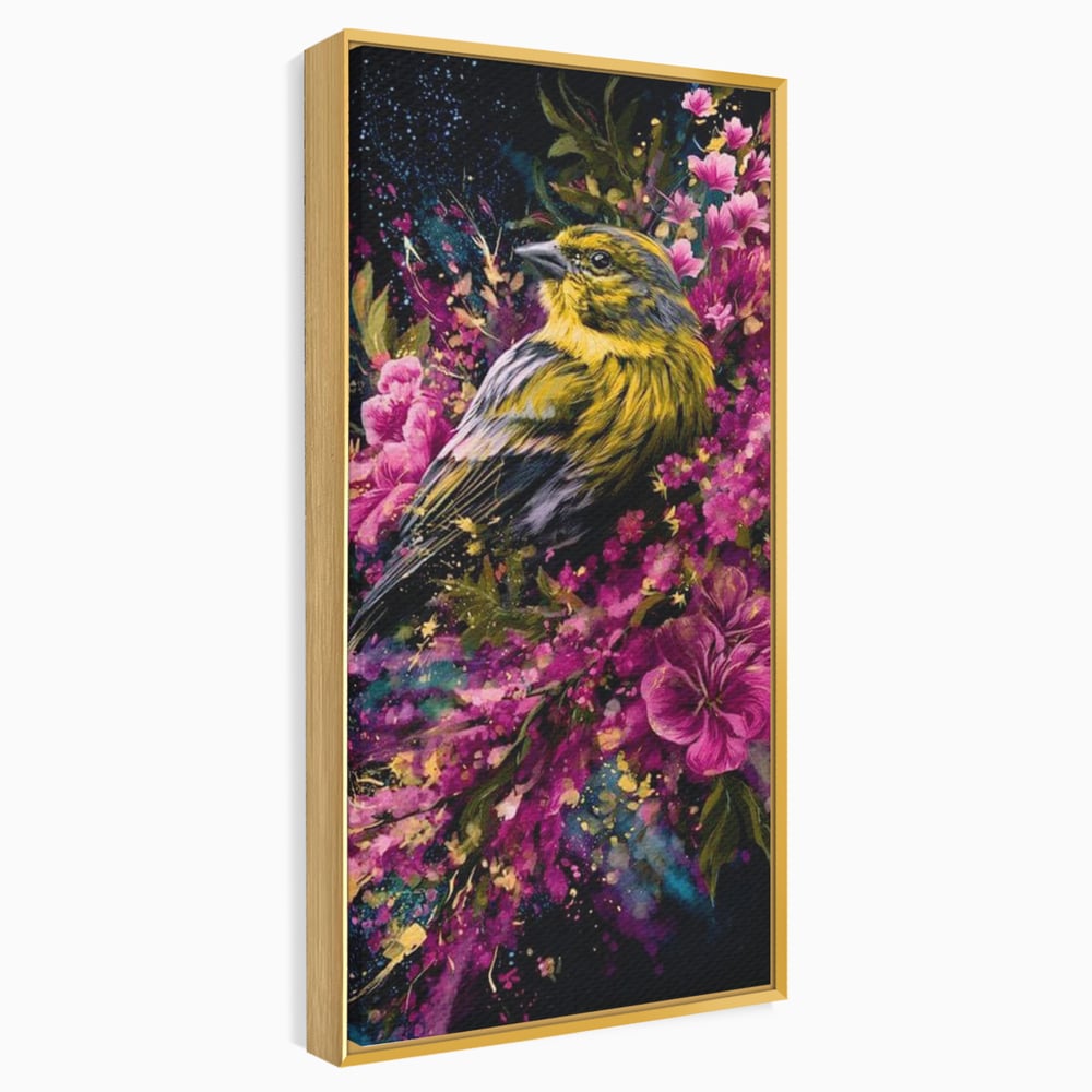 Tablou Canvas Premium, LuxCanva® M1537, Splendoarea Primaverii, Pasare, Flori, Gradina, Penaj Colorat, Natura, Paradis, Dormitor, Birou, Living, Camera Copil