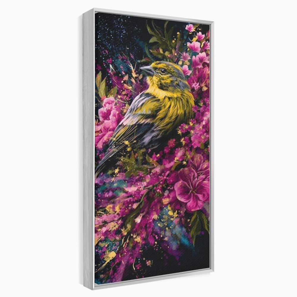 Tablou Canvas Premium, LuxCanva® M1537, Splendoarea Primaverii, Pasare, Flori, Gradina, Penaj Colorat, Natura, Paradis, Dormitor, Birou, Living, Camera Copil