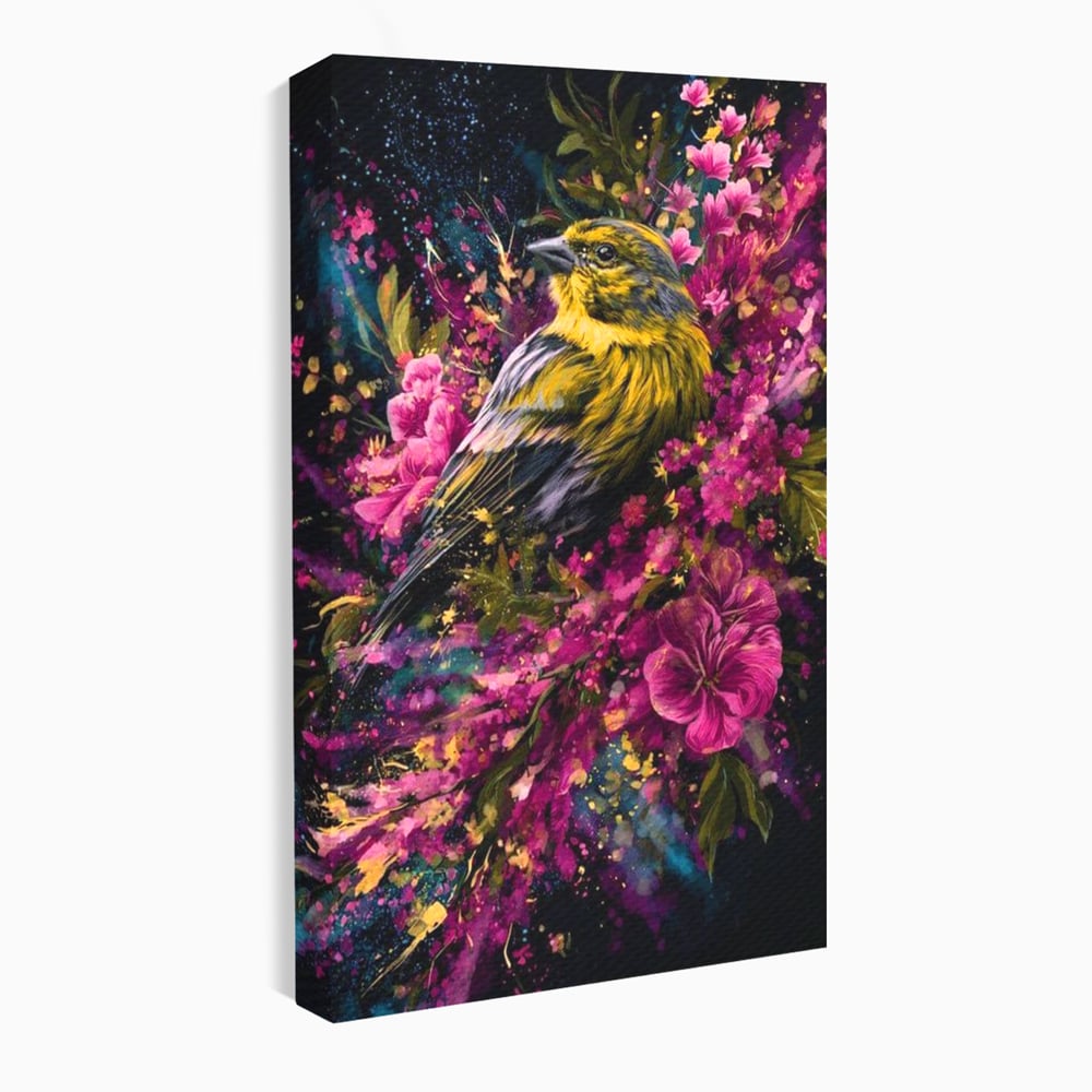 Tablou Canvas Premium, LuxCanva® M1537, Splendoarea Primaverii, Pasare, Flori, Gradina, Penaj Colorat, Natura, Paradis, Dormitor, Birou, Living, Camera Copil