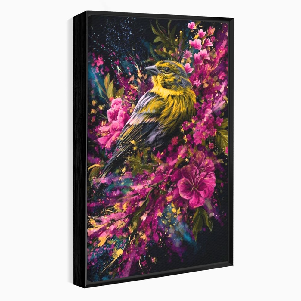 Tablou Canvas Premium, LuxCanva® M1537, Splendoarea Primaverii, Pasare, Flori, Gradina, Penaj Colorat, Natura, Paradis, Dormitor, Birou, Living, Camera Copil