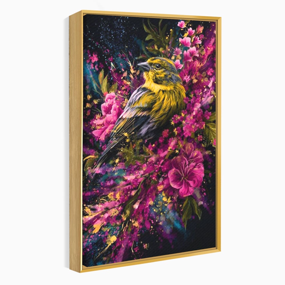 Tablou Canvas Premium, LuxCanva® M1537, Splendoarea Primaverii, Pasare, Flori, Gradina, Penaj Colorat, Natura, Paradis, Dormitor, Birou, Living, Camera Copil