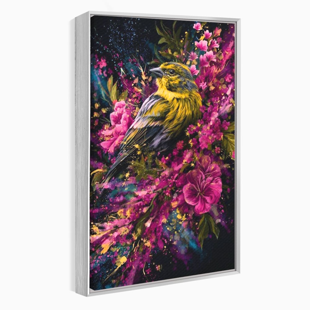 Tablou Canvas Premium, LuxCanva® M1537, Splendoarea Primaverii, Pasare, Flori, Gradina, Penaj Colorat, Natura, Paradis, Dormitor, Birou, Living, Camera Copil