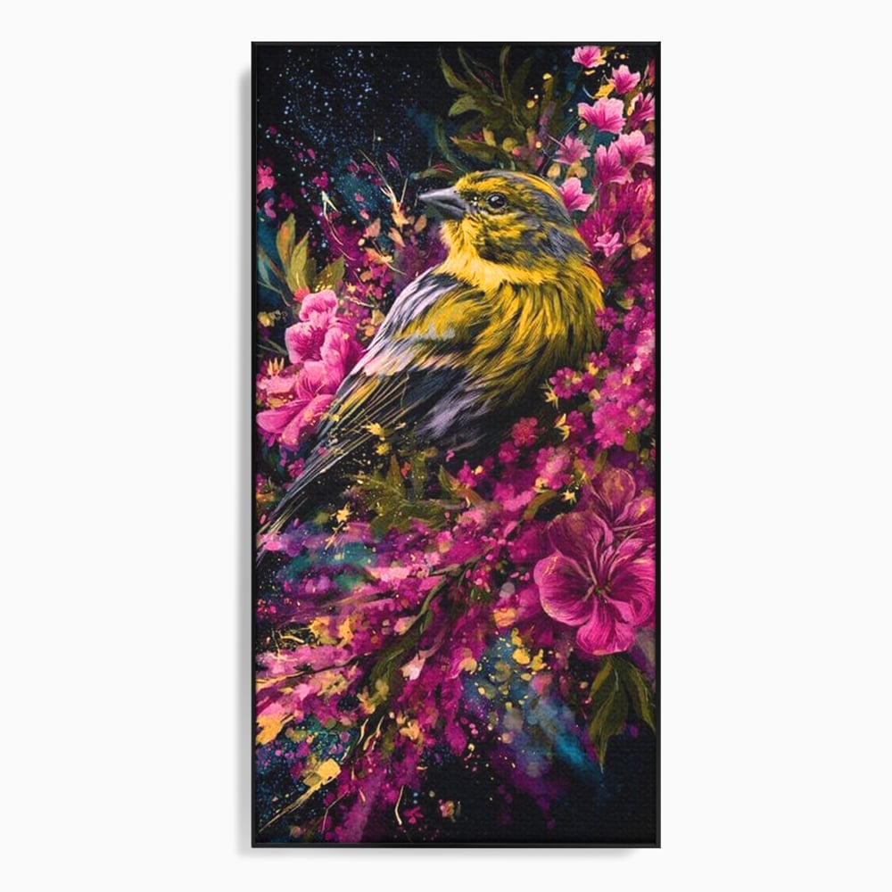 Tablou Canvas Premium, LuxCanva® M1537, Splendoarea Primaverii, Pasare, Flori, Gradina, Penaj Colorat, Natura, Paradis, Dormitor, Birou, Living, Camera Copil