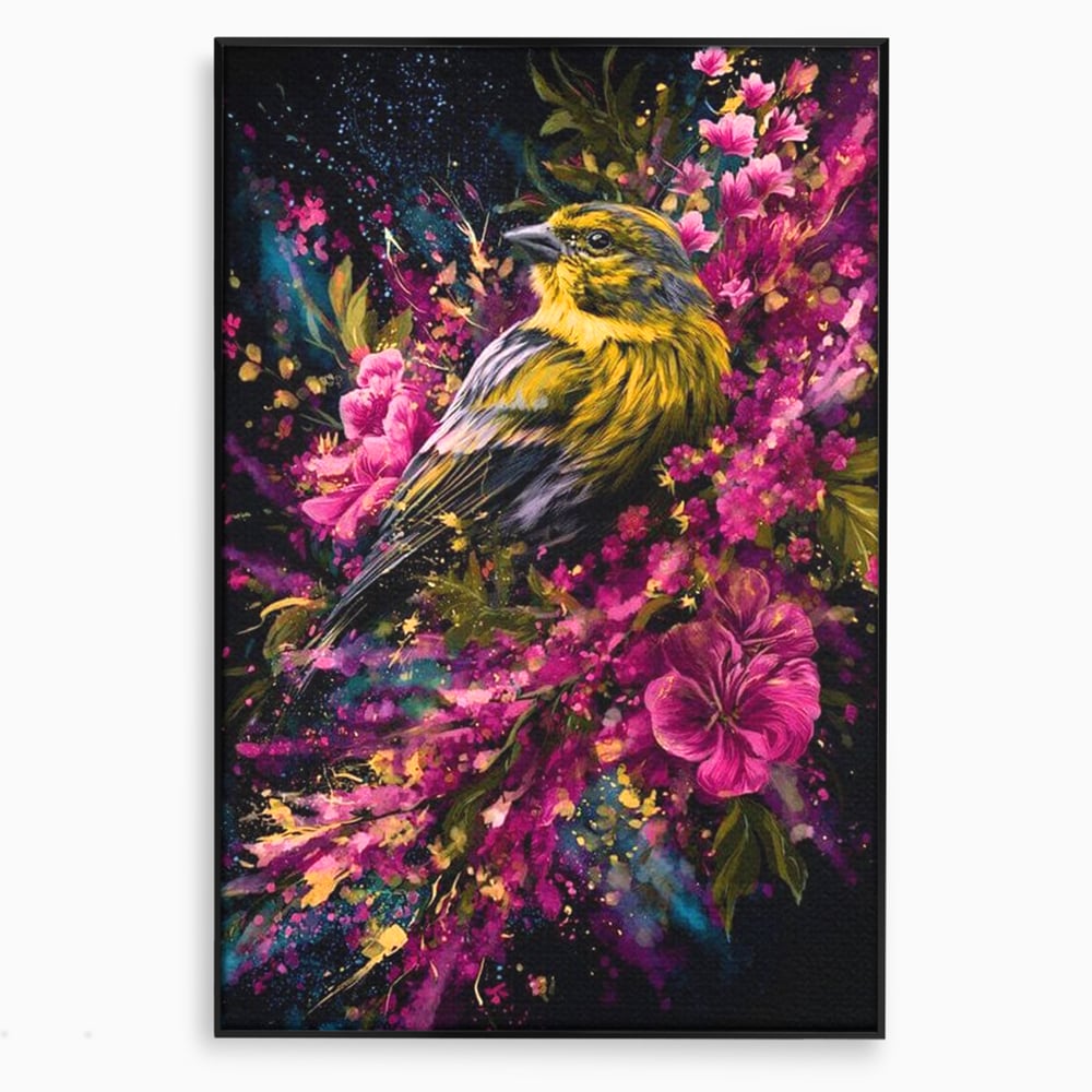 Tablou Canvas Premium, LuxCanva® M1537, Splendoarea Primaverii, Pasare, Flori, Gradina, Penaj Colorat, Natura, Paradis, Dormitor, Birou, Living, Camera Copil