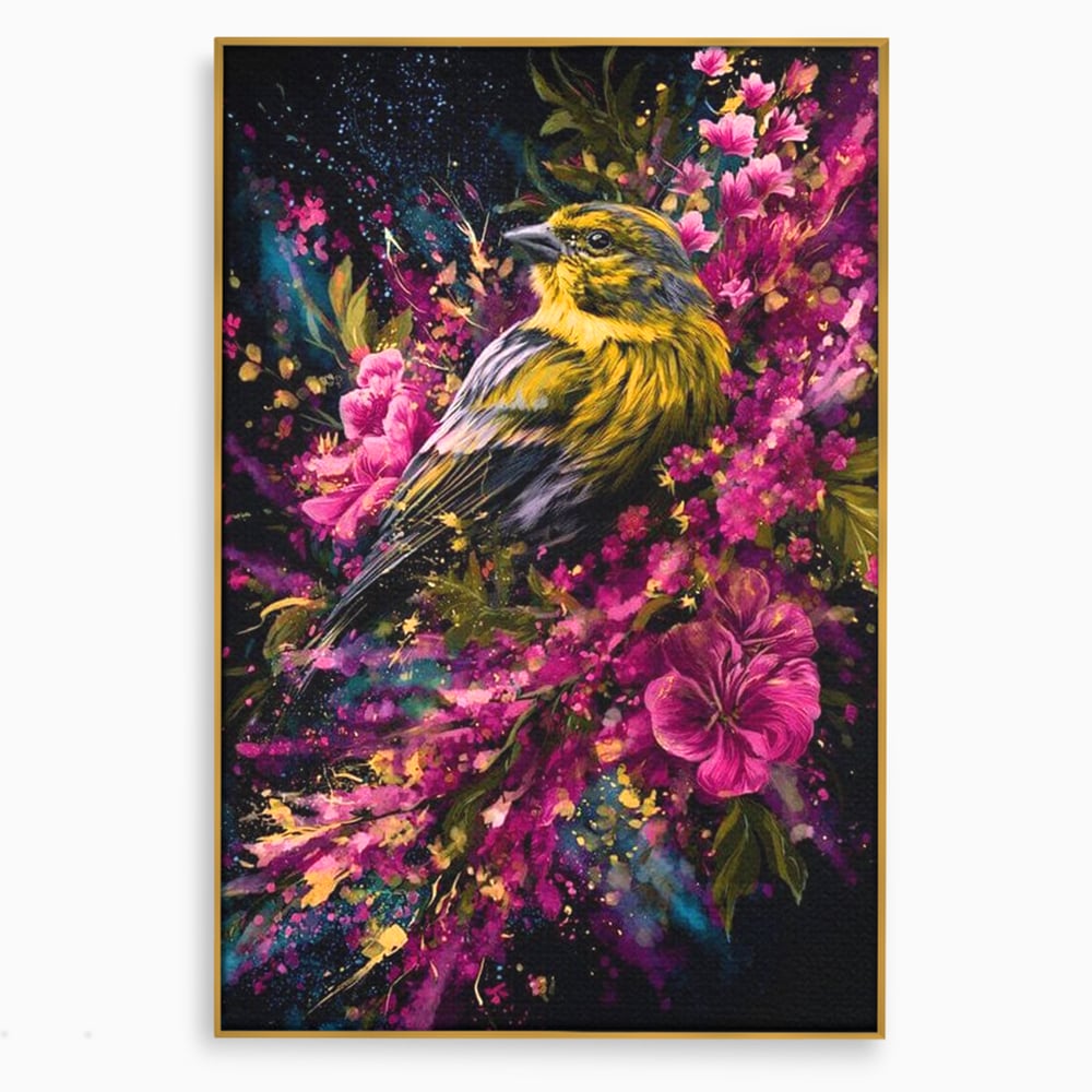 Tablou Canvas Premium, LuxCanva® M1537, Splendoarea Primaverii, Pasare, Flori, Gradina, Penaj Colorat, Natura, Paradis, Dormitor, Birou, Living, Camera Copil