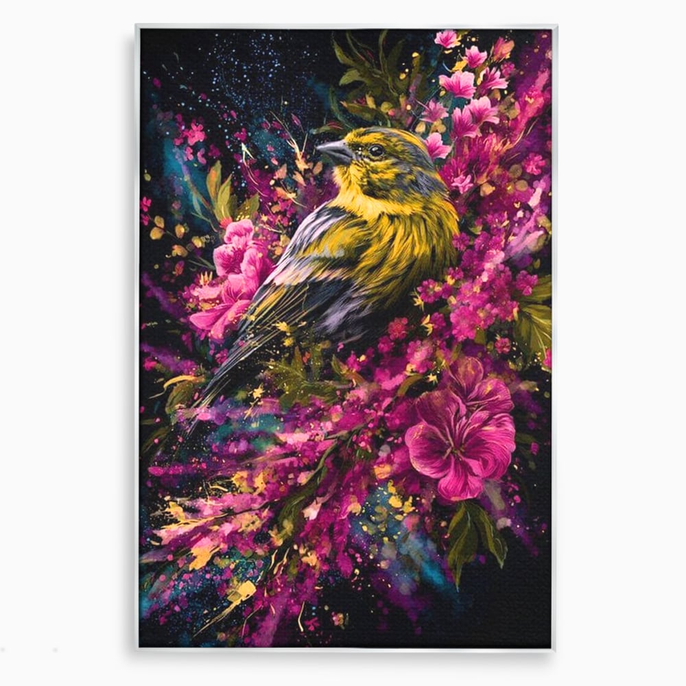 Tablou Canvas Premium, LuxCanva® M1537, Splendoarea Primaverii, Pasare, Flori, Gradina, Penaj Colorat, Natura, Paradis, Dormitor, Birou, Living, Camera Copil