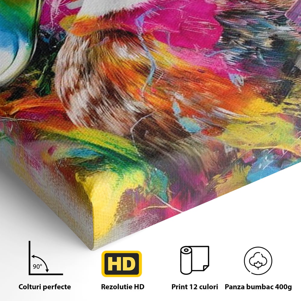 Tablou Canvas Premium, LuxCanva® M1538, Vibratia Naturii, Curcubeu, Culori Vibrante, Abstract, Rata, Pasare, Acuarela, Expresiv, Dormitor, Birou, Living, Camera Copil