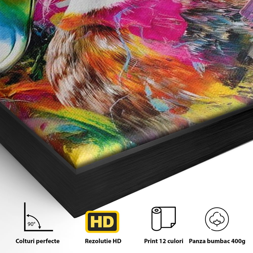 Tablou Canvas Premium, LuxCanva® M1538, Vibratia Naturii, Curcubeu, Culori Vibrante, Abstract, Rata, Pasare, Acuarela, Expresiv, Dormitor, Birou, Living, Camera Copil