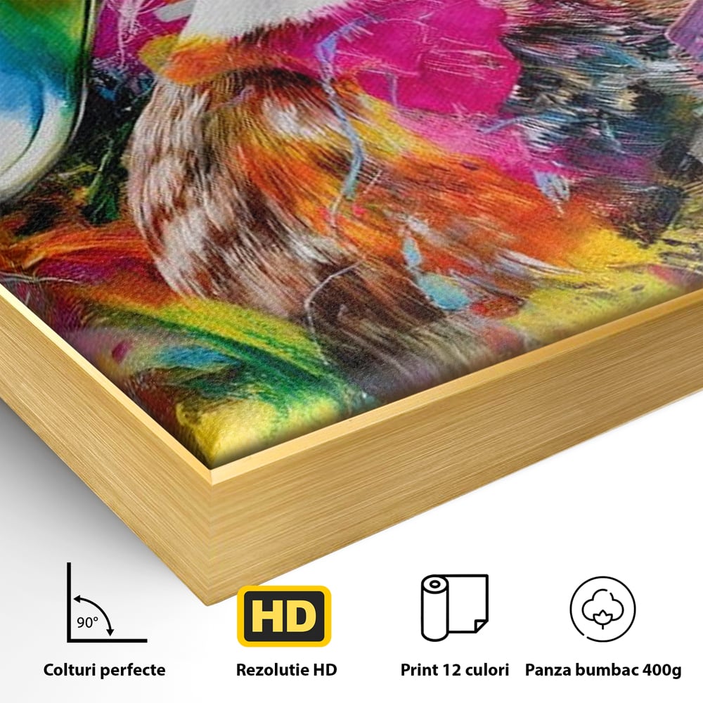 Tablou Canvas Premium, LuxCanva® M1538, Vibratia Naturii, Curcubeu, Culori Vibrante, Abstract, Rata, Pasare, Acuarela, Expresiv, Dormitor, Birou, Living, Camera Copil