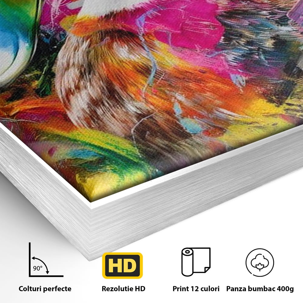 Tablou Canvas Premium, LuxCanva® M1538, Vibratia Naturii, Curcubeu, Culori Vibrante, Abstract, Rata, Pasare, Acuarela, Expresiv, Dormitor, Birou, Living, Camera Copil