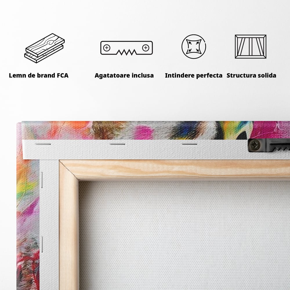 Tablou Canvas Premium, LuxCanva® M1538, Vibratia Naturii, Curcubeu, Culori Vibrante, Abstract, Rata, Pasare, Acuarela, Expresiv, Dormitor, Birou, Living, Camera Copil