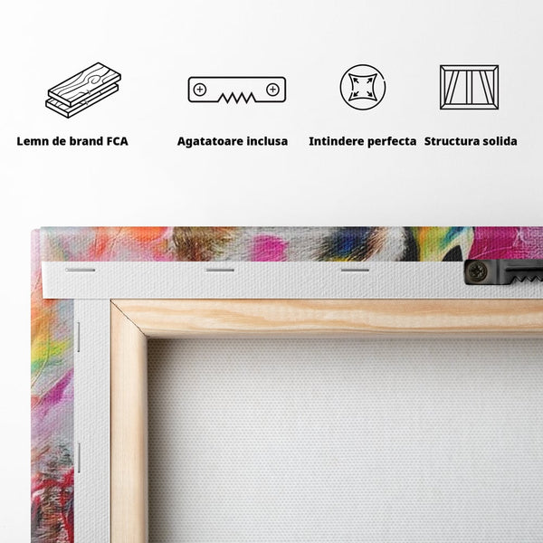 Tablou Canvas Premium, LuxCanva® M1538, Vibratia Naturii, Curcubeu, Culori Vibrante, Abstract, Rata, Pasare, Acuarela, Expresiv, Dormitor, Birou, Living, Camera Copil