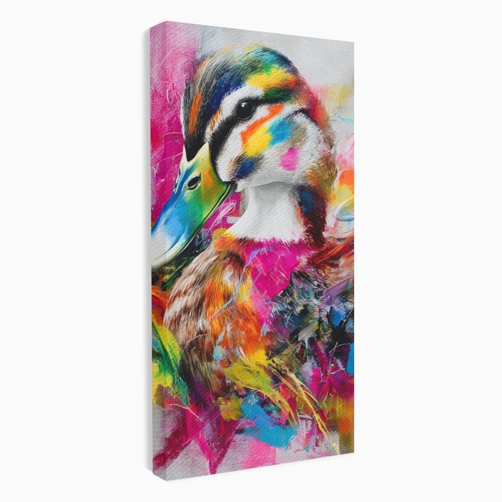 Tablou Canvas Premium, LuxCanva® M1538, Vibratia Naturii, Curcubeu, Culori Vibrante, Abstract, Rata, Pasare, Acuarela, Expresiv, Dormitor, Birou, Living, Camera Copil