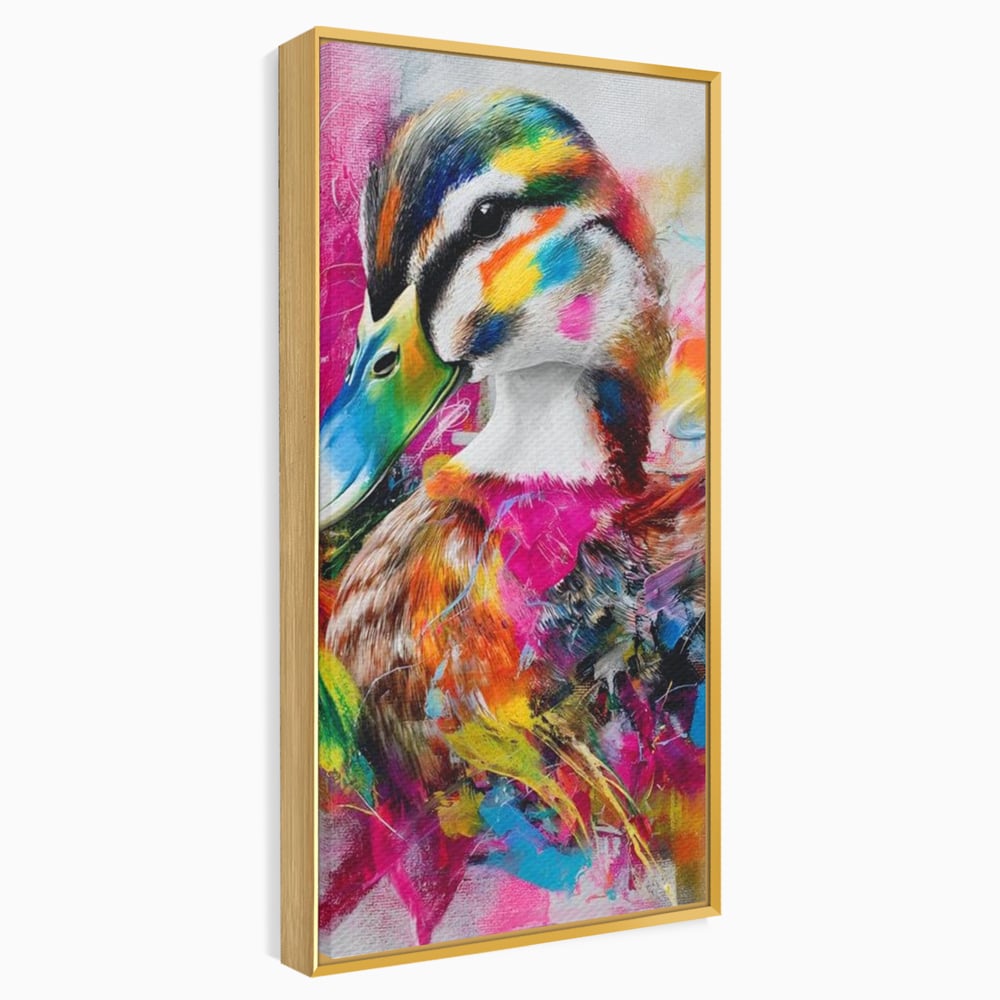 Tablou Canvas Premium, LuxCanva® M1538, Vibratia Naturii, Curcubeu, Culori Vibrante, Abstract, Rata, Pasare, Acuarela, Expresiv, Dormitor, Birou, Living, Camera Copil