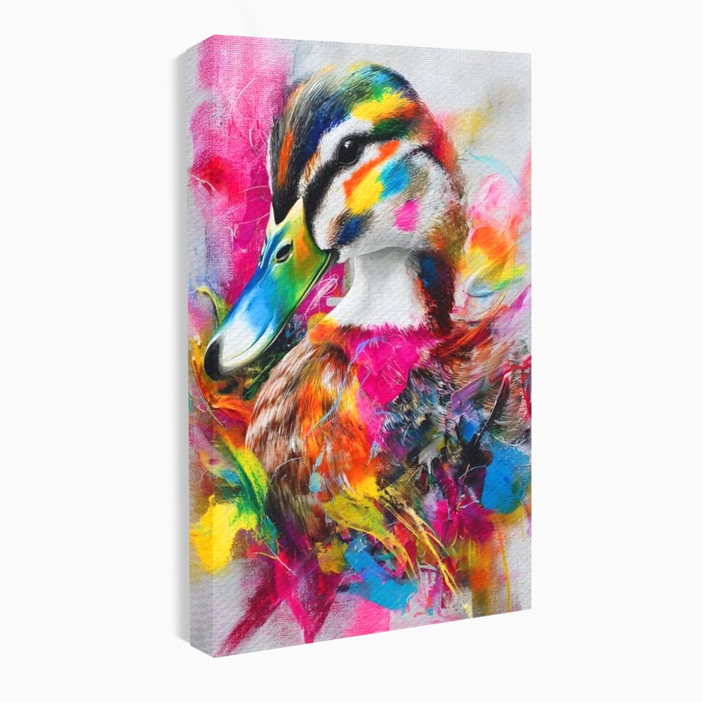 Tablou Canvas Premium, LuxCanva® M1538, Vibratia Naturii, Curcubeu, Culori Vibrante, Abstract, Rata, Pasare, Acuarela, Expresiv, Dormitor, Birou, Living, Camera Copil