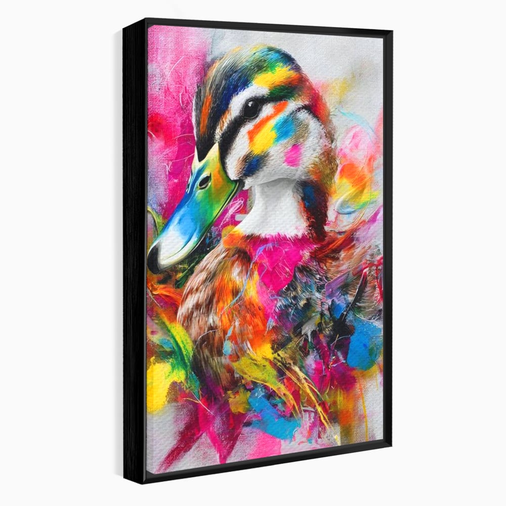 Tablou Canvas Premium, LuxCanva® M1538, Vibratia Naturii, Curcubeu, Culori Vibrante, Abstract, Rata, Pasare, Acuarela, Expresiv, Dormitor, Birou, Living, Camera Copil