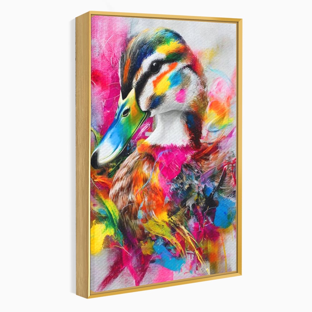Tablou Canvas Premium, LuxCanva® M1538, Vibratia Naturii, Curcubeu, Culori Vibrante, Abstract, Rata, Pasare, Acuarela, Expresiv, Dormitor, Birou, Living, Camera Copil