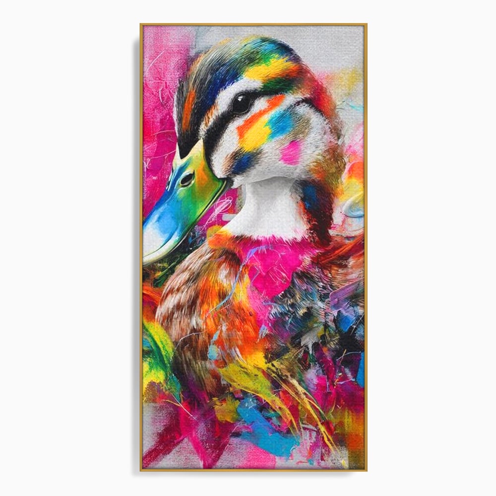 Tablou Canvas Premium, LuxCanva® M1538, Vibratia Naturii, Curcubeu, Culori Vibrante, Abstract, Rata, Pasare, Acuarela, Expresiv, Dormitor, Birou, Living, Camera Copil