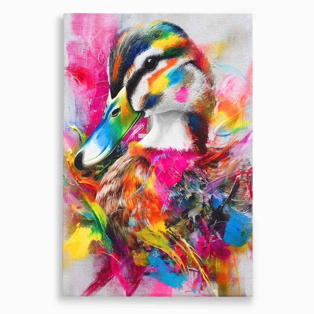 Tablou Canvas Premium, LuxCanva® M1538, Vibratia Naturii, Curcubeu, Culori Vibrante, Abstract, Rata, Pasare, Acuarela, Expresiv, Dormitor, Birou, Living, Camera Copil