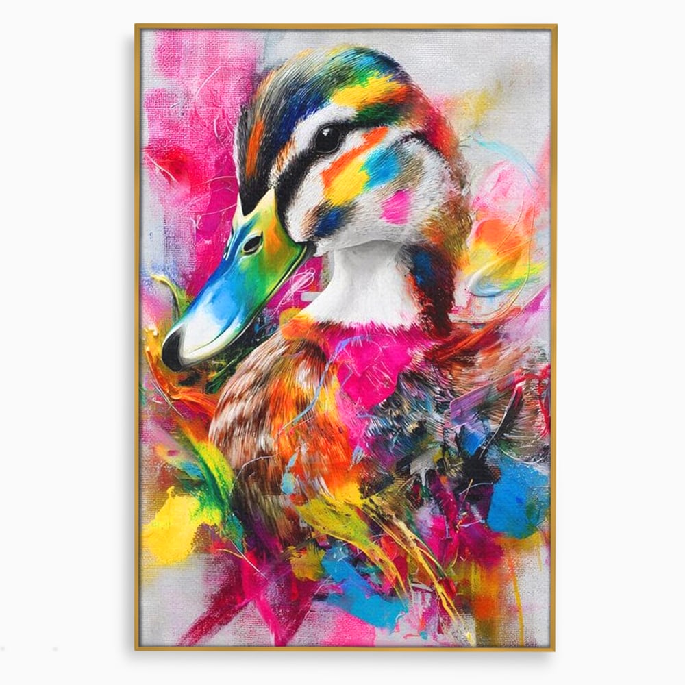 Tablou Canvas Premium, LuxCanva® M1538, Vibratia Naturii, Curcubeu, Culori Vibrante, Abstract, Rata, Pasare, Acuarela, Expresiv, Dormitor, Birou, Living, Camera Copil