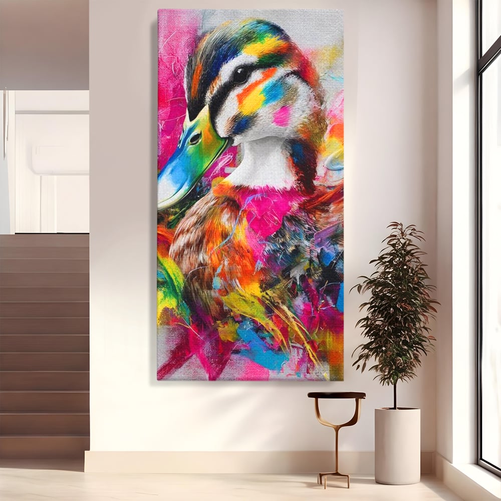 Tablou Canvas Premium, LuxCanva® M1538, Vibratia Naturii, Curcubeu, Culori Vibrante, Abstract, Rata, Pasare, Acuarela, Expresiv, Dormitor, Birou, Living, Camera Copil