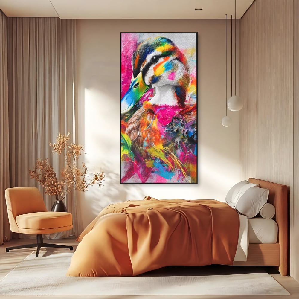 Tablou Canvas Premium, LuxCanva® M1538, Vibratia Naturii, Curcubeu, Culori Vibrante, Abstract, Rata, Pasare, Acuarela, Expresiv, Dormitor, Birou, Living, Camera Copil